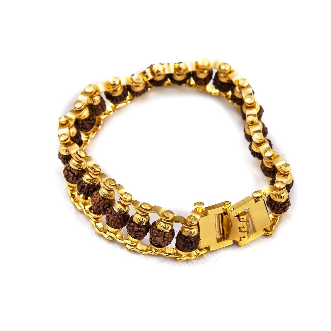Rudraksha Bracelet for Men Gold Plated Designer Himalayan Bead Bracelet 5-mukhi Face Rudraksha Bead with Golden Color Stainless Steel Spiritual Jewelry for Positive Energy, Prosperity